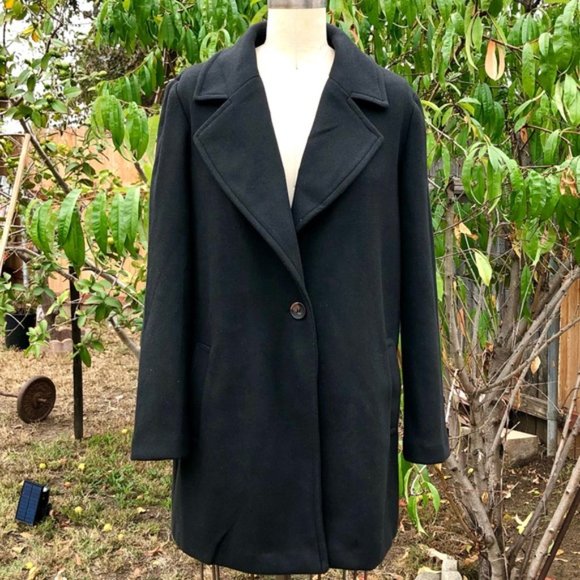 Black Wool-Like Fleece Medium-weight Coat - Picture 6 of 6